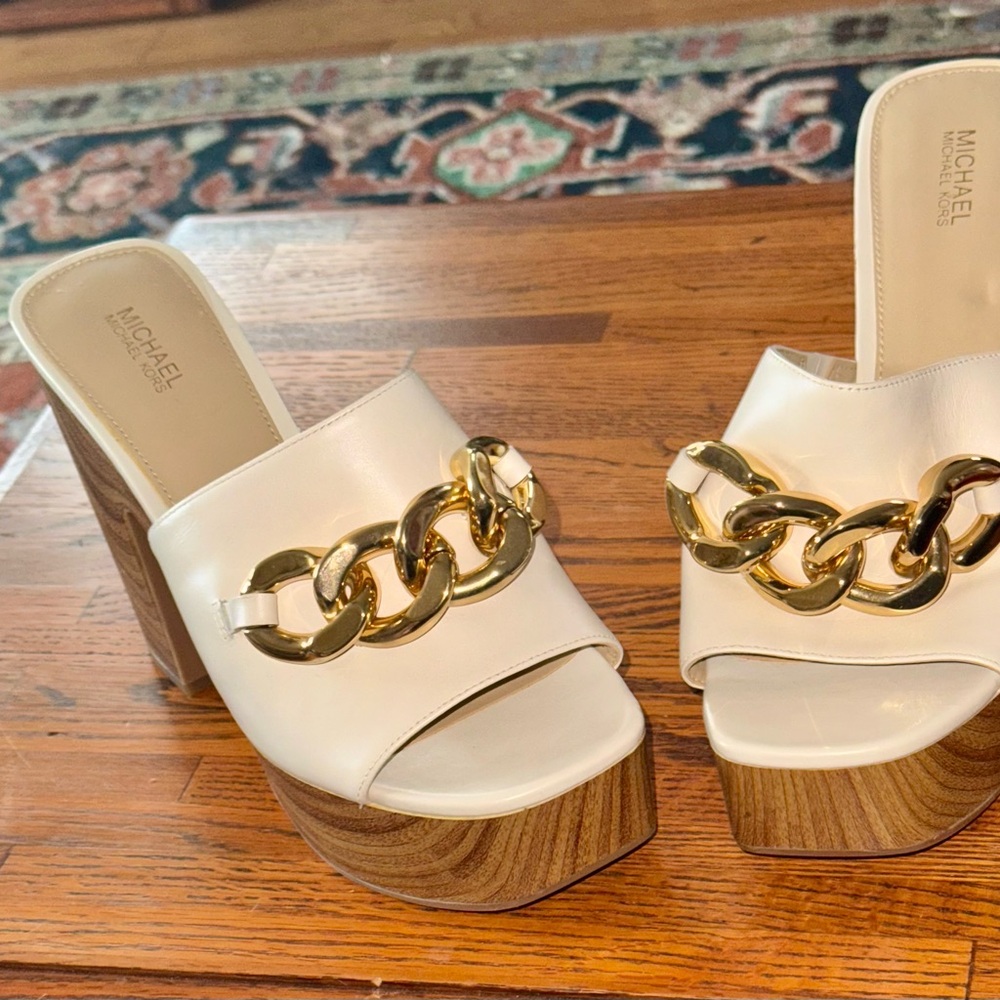 Michael Kors White and Gold Platform Sandals
